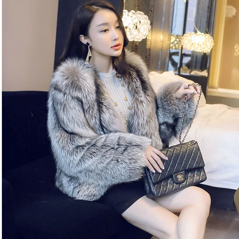 ICCLEK Fox like fur grass coat women 2019 winter short fashion celebrity warm coat women