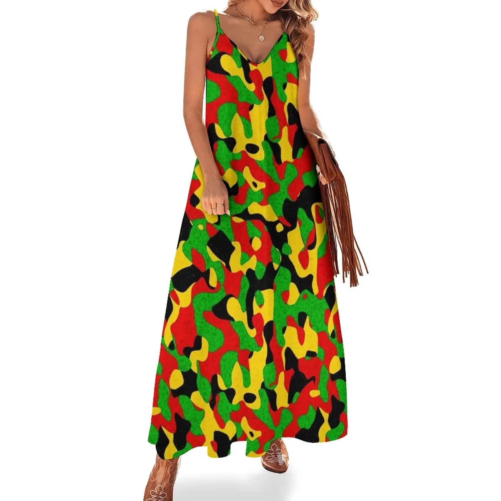 Rastafari камуфляжное платье зеленое желтое красное черное без рукавов женские