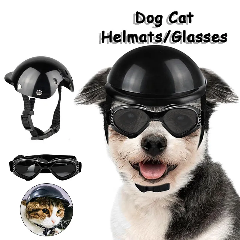 

Pet Helmets Dog Cat Bicycle Motorcycle Helmet with Sunglasses Safety Doggie Hat for Traveling Head Protection Pet Supplies S / M