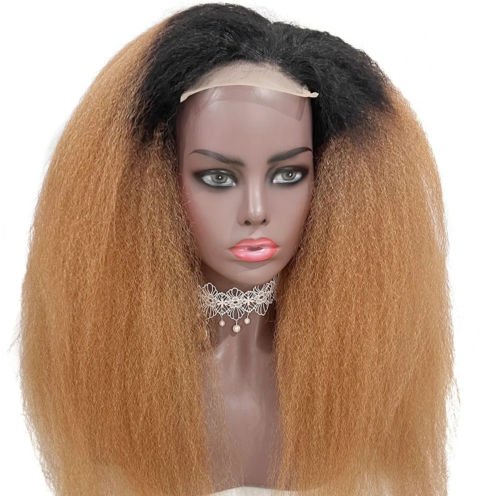 Курчавый прямой парик 30 дюймов Омбре желтый коричневый с черным корнем