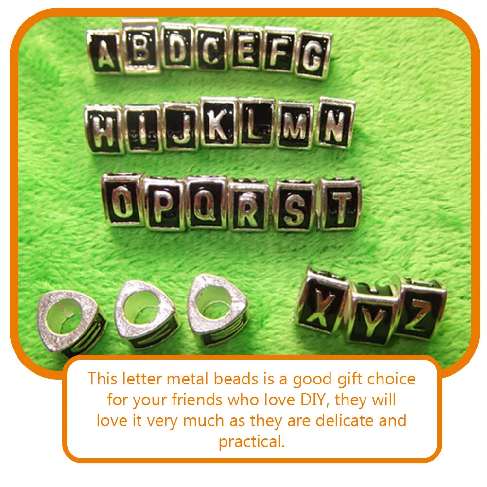 26 Pcs Bead Alphabet Beads Jewelry Making Bracelet Letter Triangle Metal DIY Big Hole