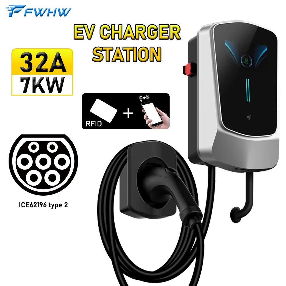 

FWHW EV зарядная станция 7/11/22 кВт 16 А 32 А, автомобильное зарядное устройство для электромобиля IEC 62196-2, Настенная зарядная станция для электромо...