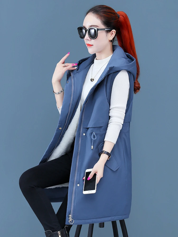 

Autumn Winter Puffer Jacket Vest Women Thickened Sleeveless Lamb Wool Warm Medium Long Coats Korean Casual Outwear
