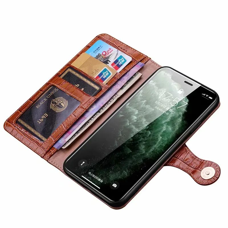 Luxury Genuine Crocodile Pattern Leather Natural Skin Cover Flip Phone Case For Iphone 14 13 12 Mini 11 Pro Max X Xs Xr 7 8 Plus