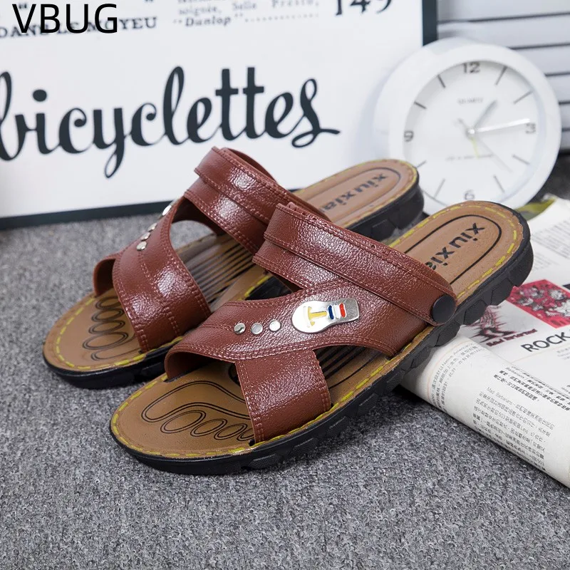 

Мужские сандалии на плоской подошве, уличные дышащие пляжные туфли, Нескользящие повседневные лоферы, повседневные, из натуральной кожи, весна-лето