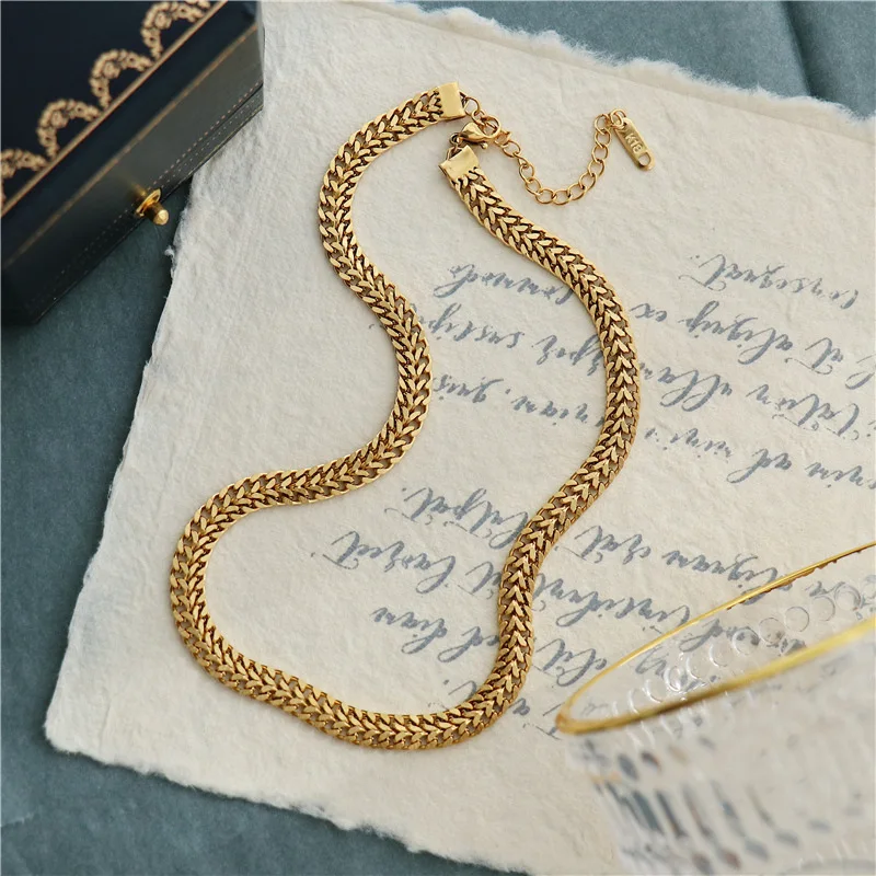 

Minimalism Necklace for Women Trending Roducts Vintage Gold Stainless Steel Choker Bracelet Hand-Woven Chain Choker Jewelry Gift