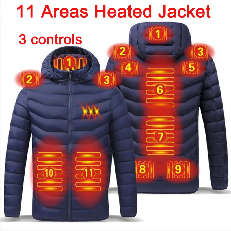 

11 Places Heated Jacket Men Women Thermal Clothing Hunting Vest Winter Heating Jacket chaleco calefactable куртка с подогревом