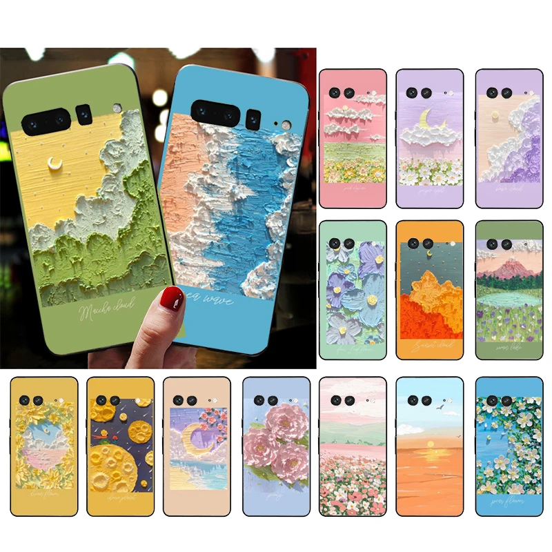

Phone Case for Google Pixel 7 Pro 7 6A 6 Pro 5A 4A 3A Pixel 4 XL Pixel 5 6 4 3 XL 3A XL 2 XL Cute Drawing Flower Cloud Moon