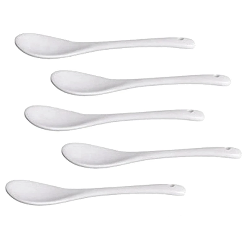 

15PCS White Porcelain Egg Spoons Ceramic Spoons Coffee Spoon Dessert Spoon Mocha Dip Serving Spoon