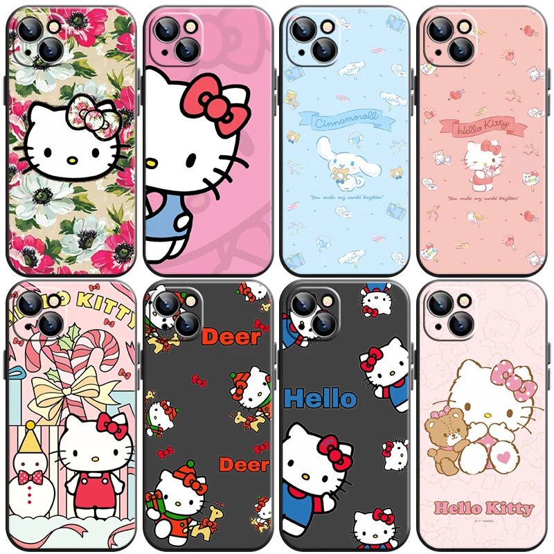 

TAKARA TOMY Cute Hello Kitty Phone Case For Funda iPhone 11 13 Pro Max 12 Mini X XR XS Max 6 6s 7 8 Plus Coque Liquid Silicon