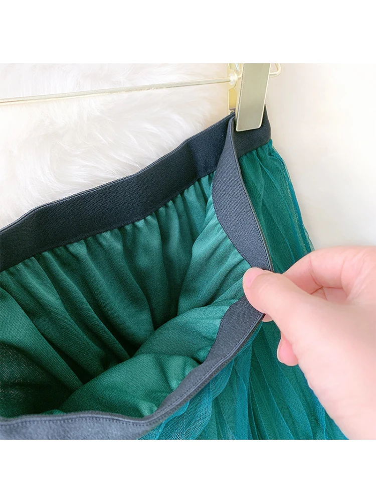 Женская трехслойная плиссированная юбка миди TIGENA зеленая длинная