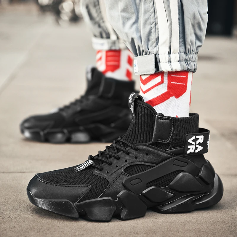 

Новинка осени 2022, черные мужские кроссовки с высоким верхом, массивная мужская обувь, увеличивающая рост, модная повседневная рабочая обувь...