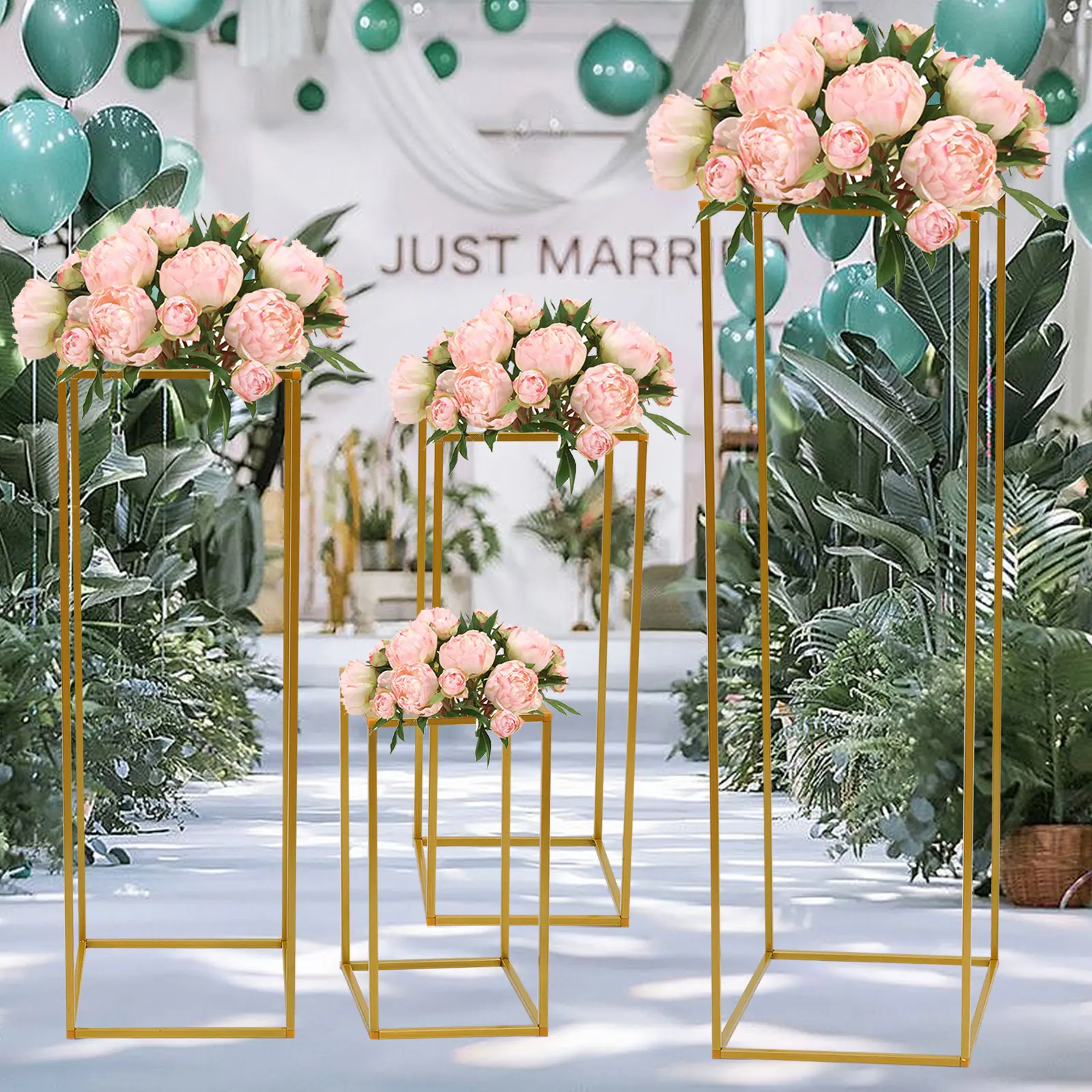 

4/10PCS Gold Metal Flower Floor Vases Flowers Column Stand Road Lead Rack For Wedding Party Event Anniversary