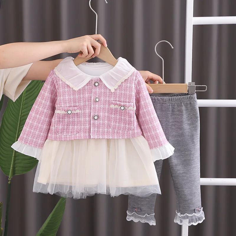 

Toddler Girl Christmas Outfits 2023 Spring Autumn Single Breasted Coats + Dresses + Leggings Kids Luxury Designer Clothing Sets