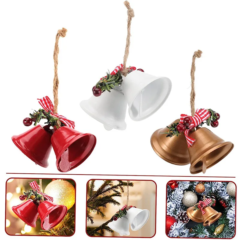 

2PCS Merry Christmas Festive Decoration Double Trumpet Bells Christmas Ornaments Christmas Tree Hanging Pendant New Year Gifts