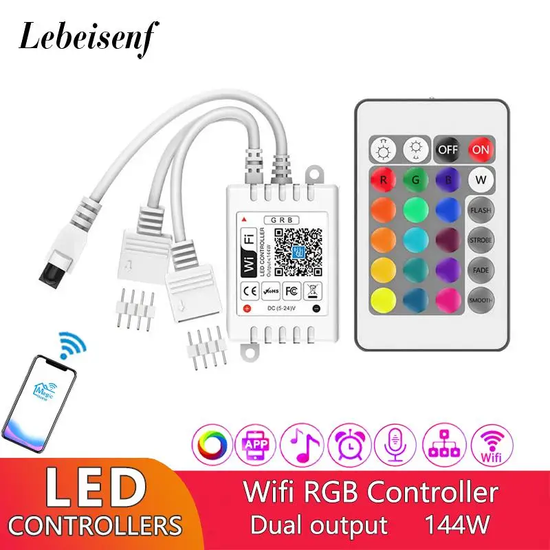 

Умный RGB-регулятор света, Wi-Fi, управление музыкой, таймер, голосовое управление через приложение, с 24 клавишами, светодиодный к-пульт дистанц...