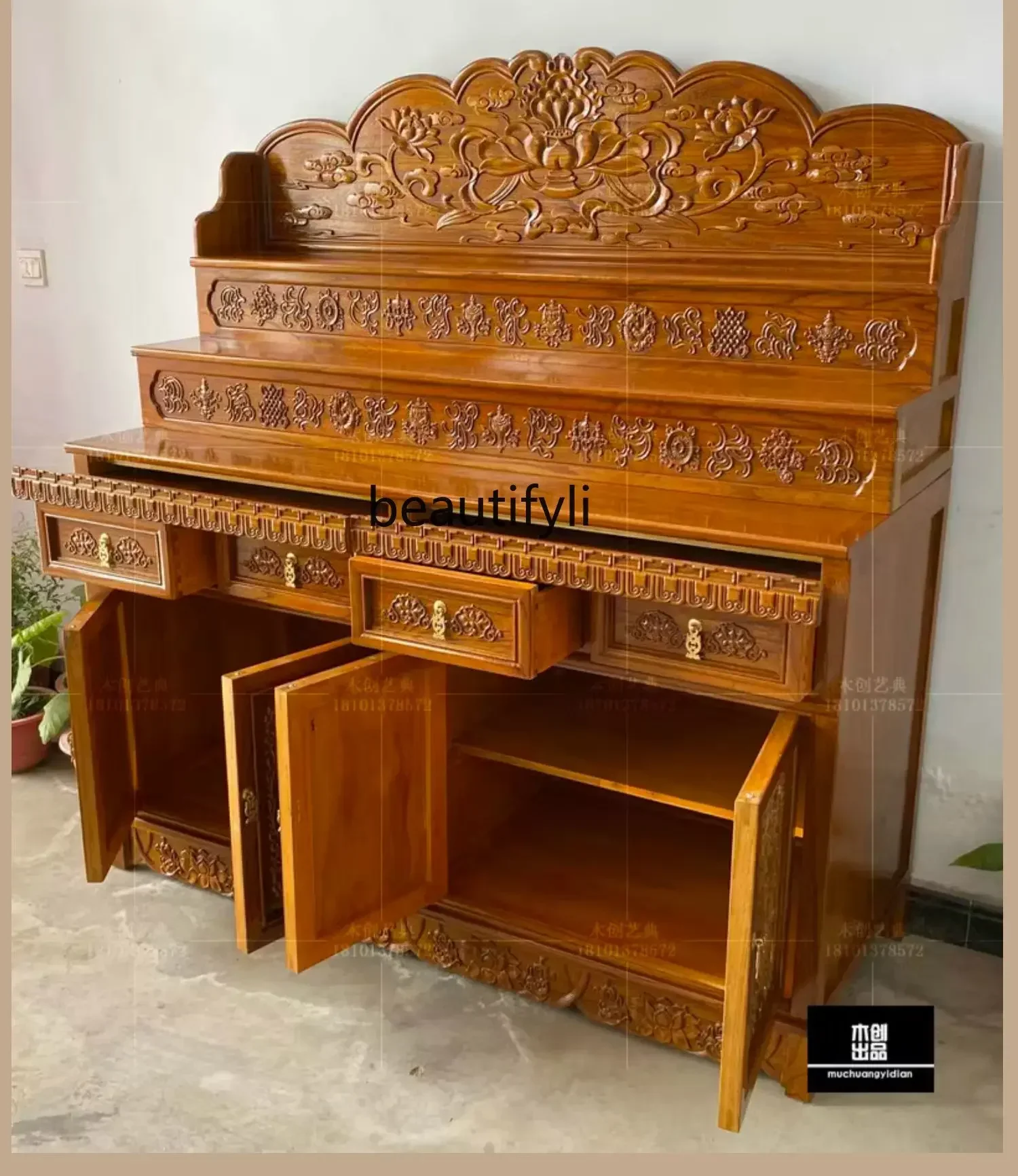 Тибетский буддийский буддистский шкаф для одежды трехслойный алтарь из массива