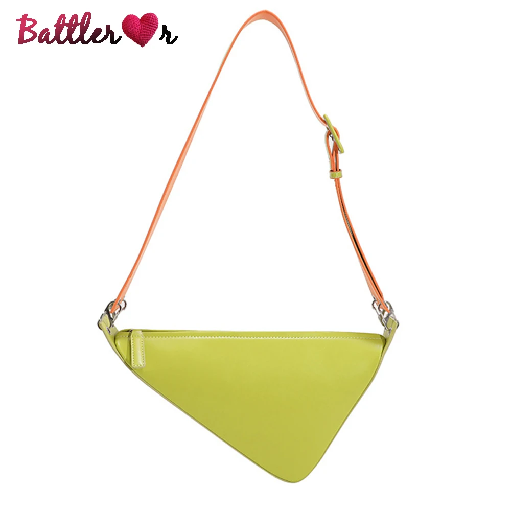

Triangle Design Crossbody Bags For Women 2022 Leather Lemon Color Shoulder Bag Female Satchels Wide Strap Fashion Big Handbag
