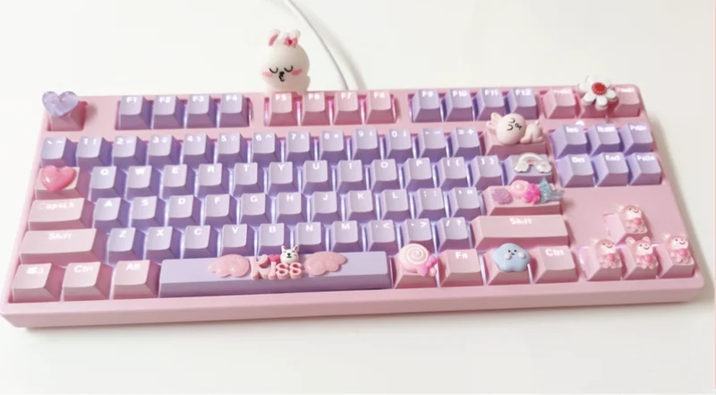 

Cartoon Cute Rabbit wired mechanical keyboard hand-made 87keys White balcklight Green switches gaming keyboard for girl
