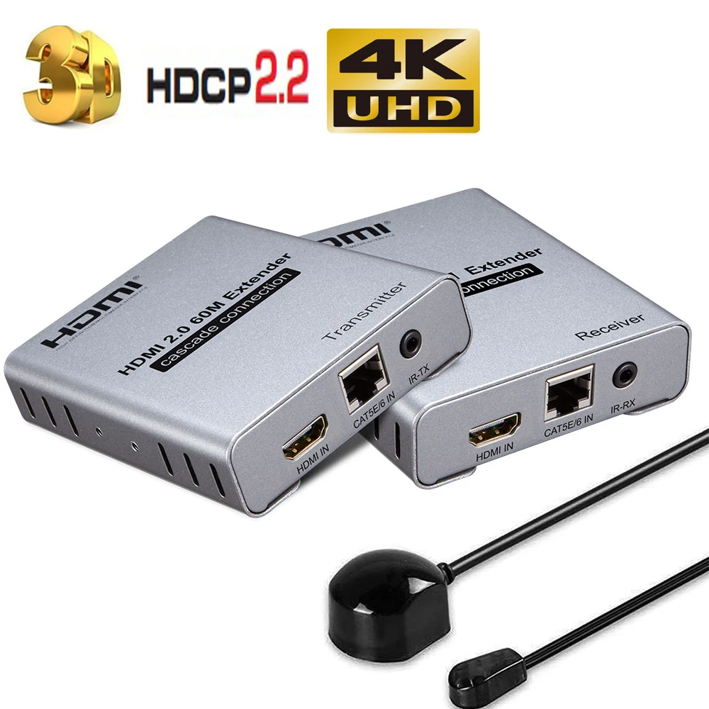 

4K Ultra HD HDMI Extender 4K 60Hz Over Cat5e/6 Ethernet Cable HDMI 2.0 HDCP 2.2 IR HDMI One to Many Extender Supported