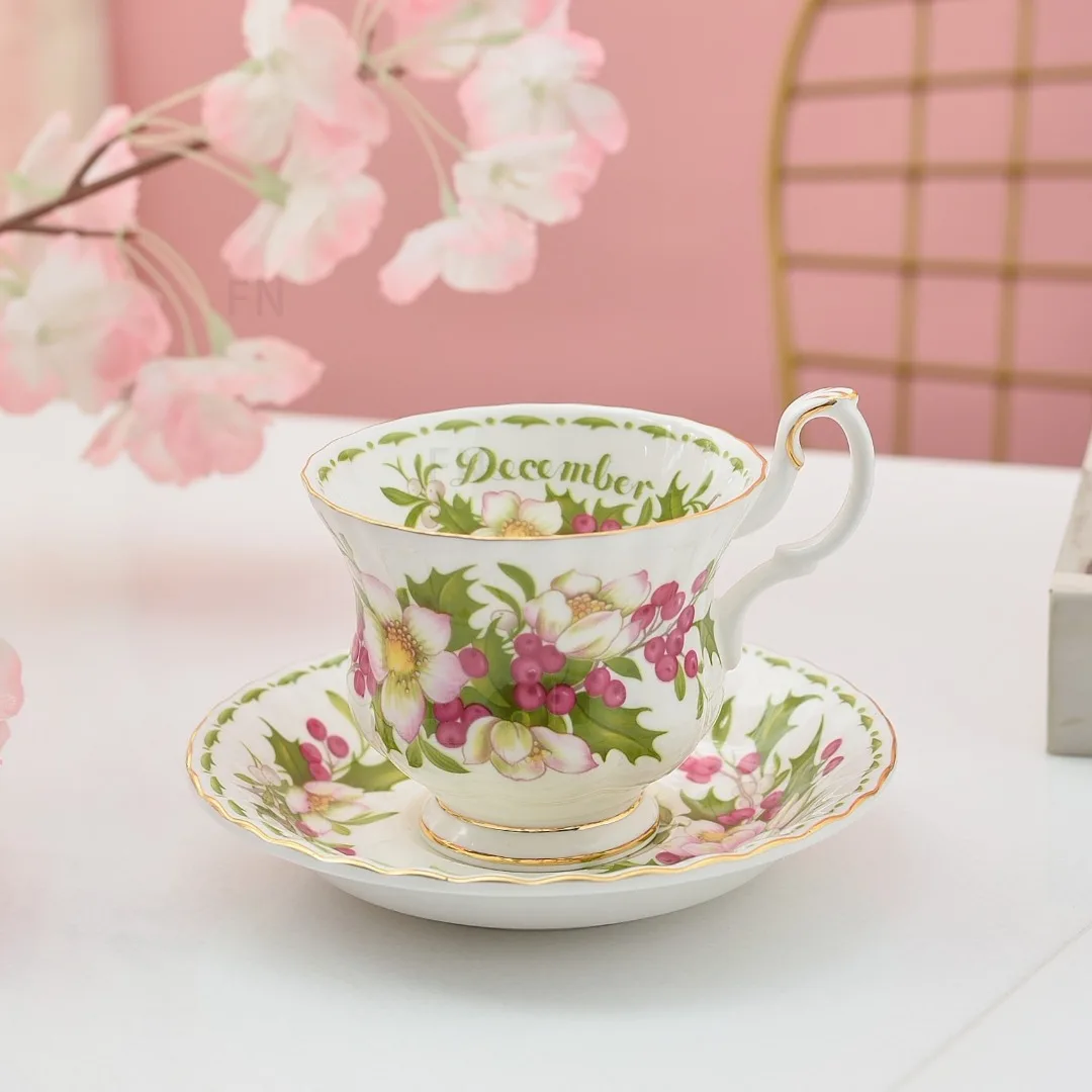 Фото Набор чашек Royal Bone China с цветочным принтом, цветочный сервиз, кофейная чашка, блюдце, подарочная коробка для дома, роскошь №2