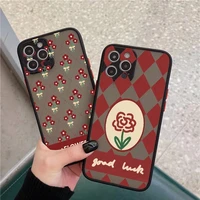 lupway red checkerboard rose flower soft phone case for iphone 11 12 13 pro max 7 8 plus x xr xs se2020 lovely bumper back cover