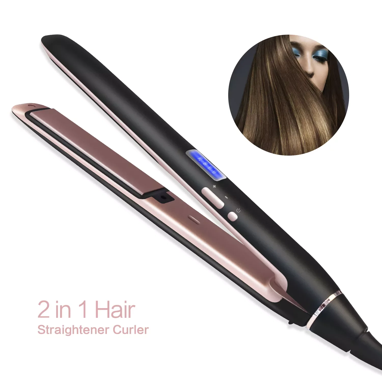 

NEW2023 2 IN 1 Flat Iron Hair Curler&Straightener Ceramic Hair Curling Iron Wave Wand Hair Crimper Smoothing Straight Salon