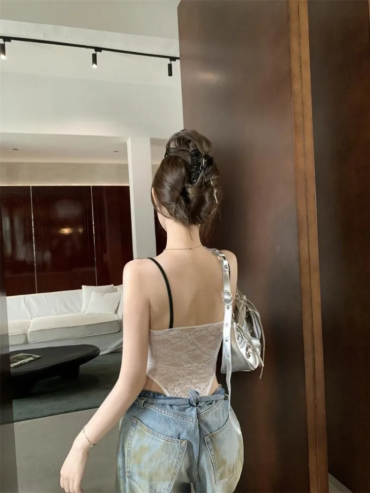 łkowita kombinezon Spicy Girl's Exposed Collarbone Hollow Out Slim Fit Tank Top z paskiem dla kobiet kolorowy głęboki dekolt modny