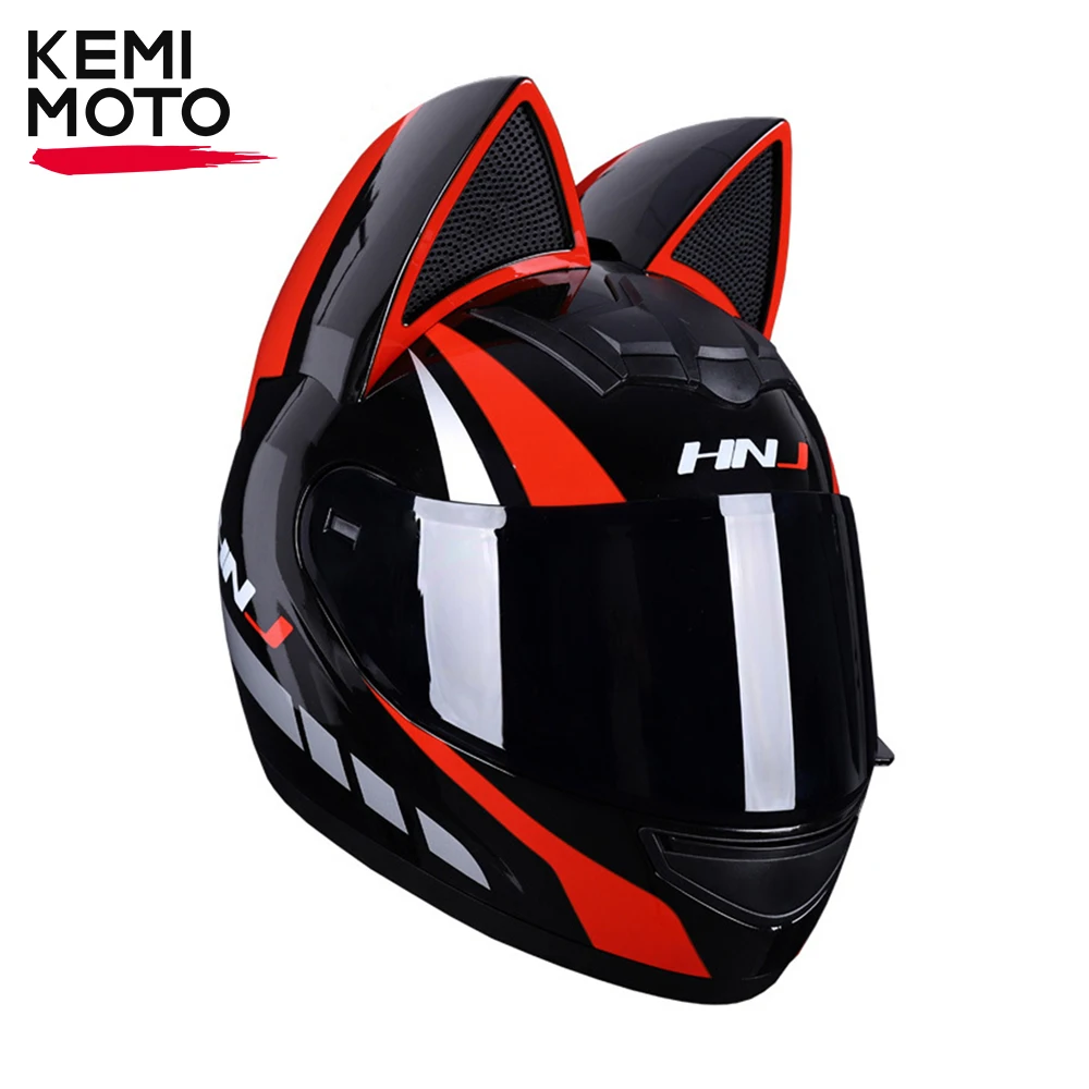 Enlarge Cat Ears Motorcycle Helmets DOT Approved Full Face Helmet For Men Women Motocross Bike Helmet Capacete Casque Moto Helmet