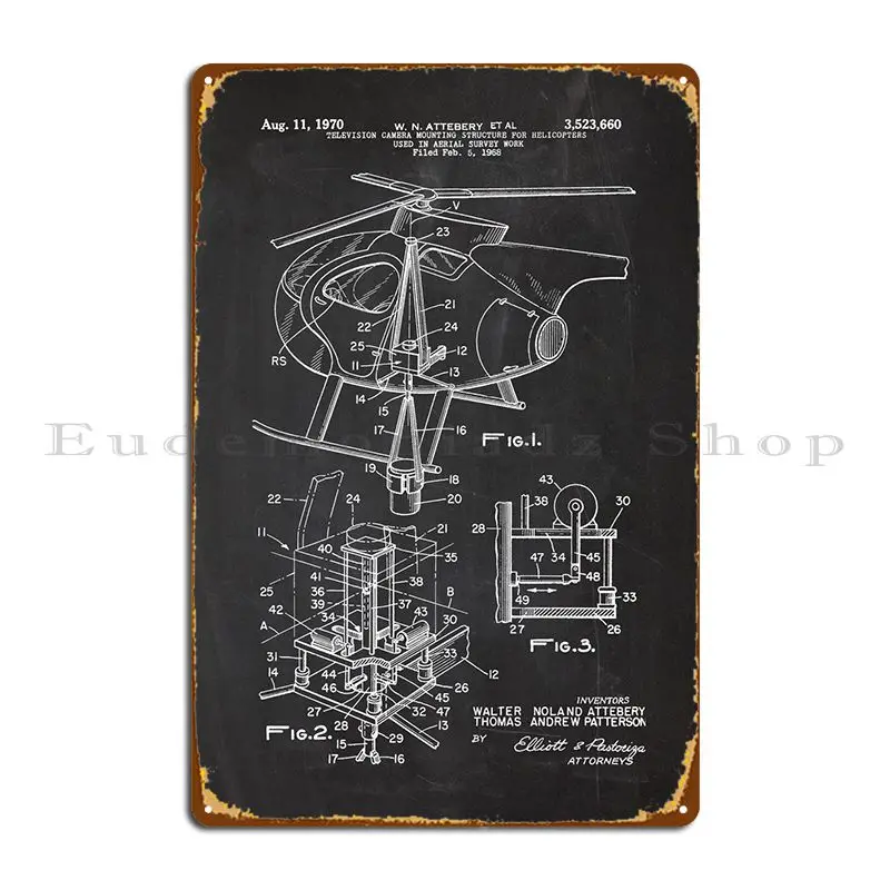 

1968 Tv For Helicopters - Patent Drawing Metal Plaque Poster Cinema Design Club Bar Garage Plaques Tin Sign Poster