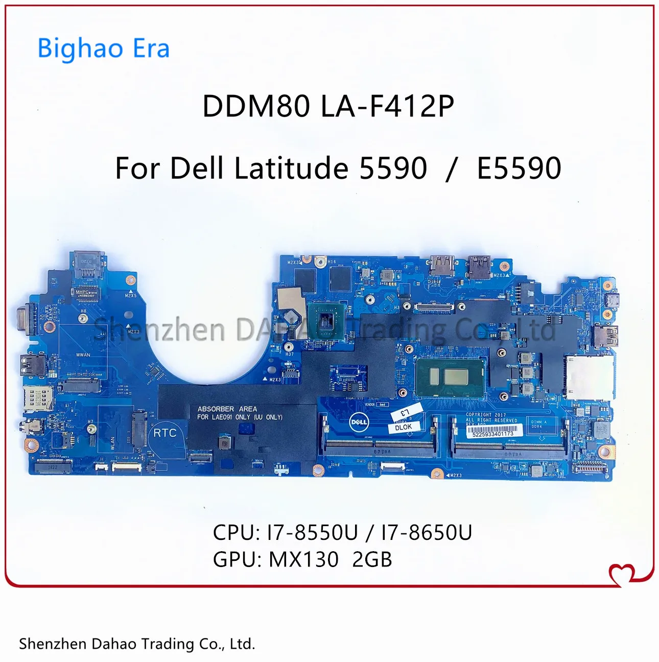 

DDM80 LA-F412P Mainboard For DELL Latitude 5590 E5590 Laptop Motherboard With i7 CPU MX130 2G-GPU 100% Tested CN-0630XH 0630XH