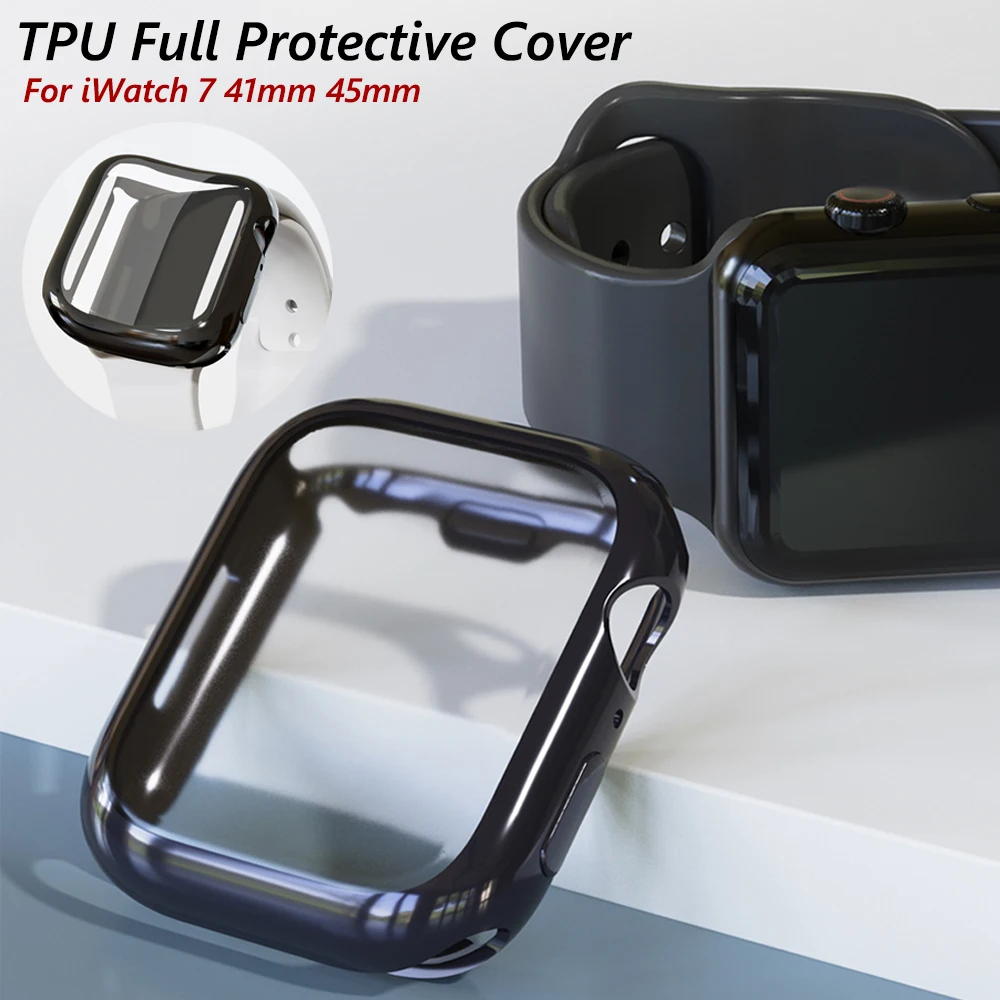 

360 full screen protector bumper TPU case soft film for Apple watch shell protective waterproof matte cover for iwatch 7 41 45mm