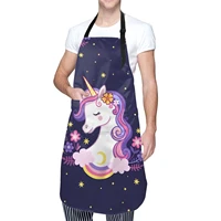 purple cute unicorn with stars and pink flowers 2 pockets personalized adult bib adjustable straps artists paint with cooking bb