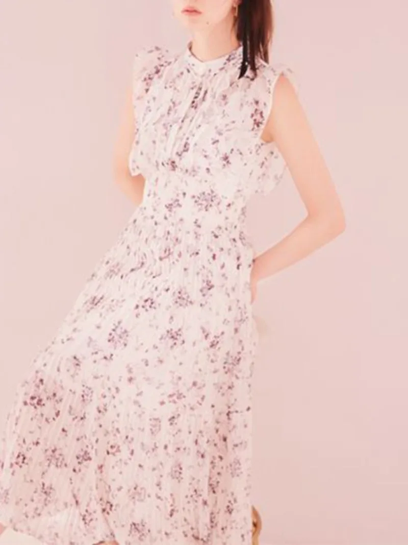 Платье женское летнее с воротником-стойкой и рукавами-фонариками