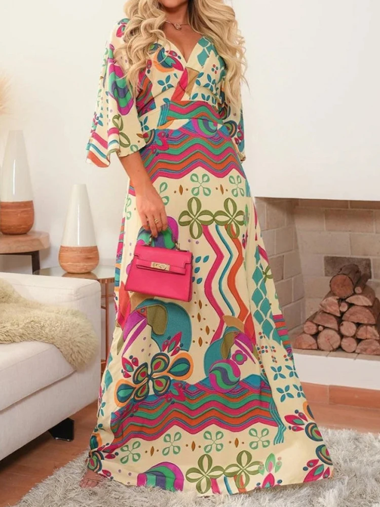 

African Maxi Dress Women High Waist Long Sleeve Robes Autumn New Fashion Print Elegant Streetwear African Dresses Vestidos