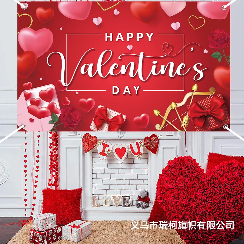 

Happy Valentine’s Day Party Decoration Red Rose Red Love Background Cloth Valentine Supplies Lovers Favor Proposal Room Backdrop