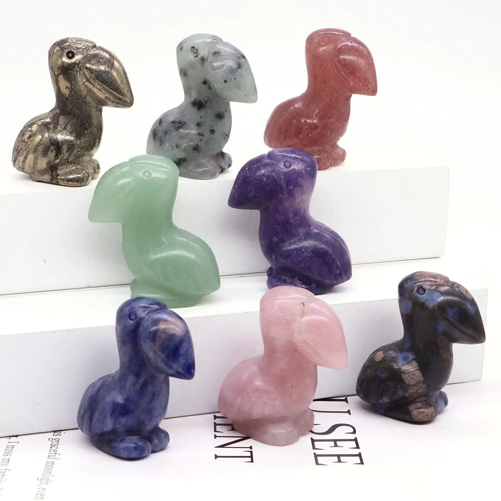 

1.6" Toucans Statue Natural Stone Crystal Hand Carved Healing Animal Figurine Reiki Gemstone Craft Home Decoration Holiday Gifts
