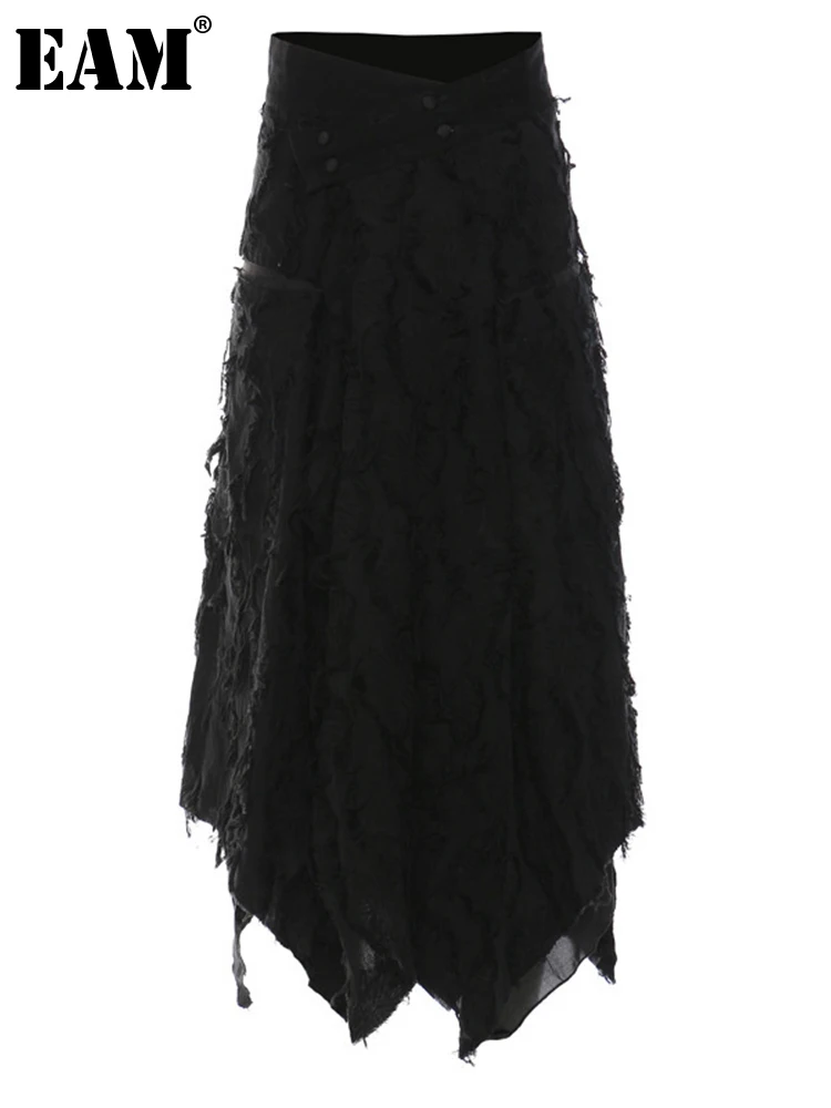 

[EAM] High Waist Black Irregular Hem Vintage Long Casual Half-body Skirt Women Fashion Tide New Spring Autumn 2023 1DE7886