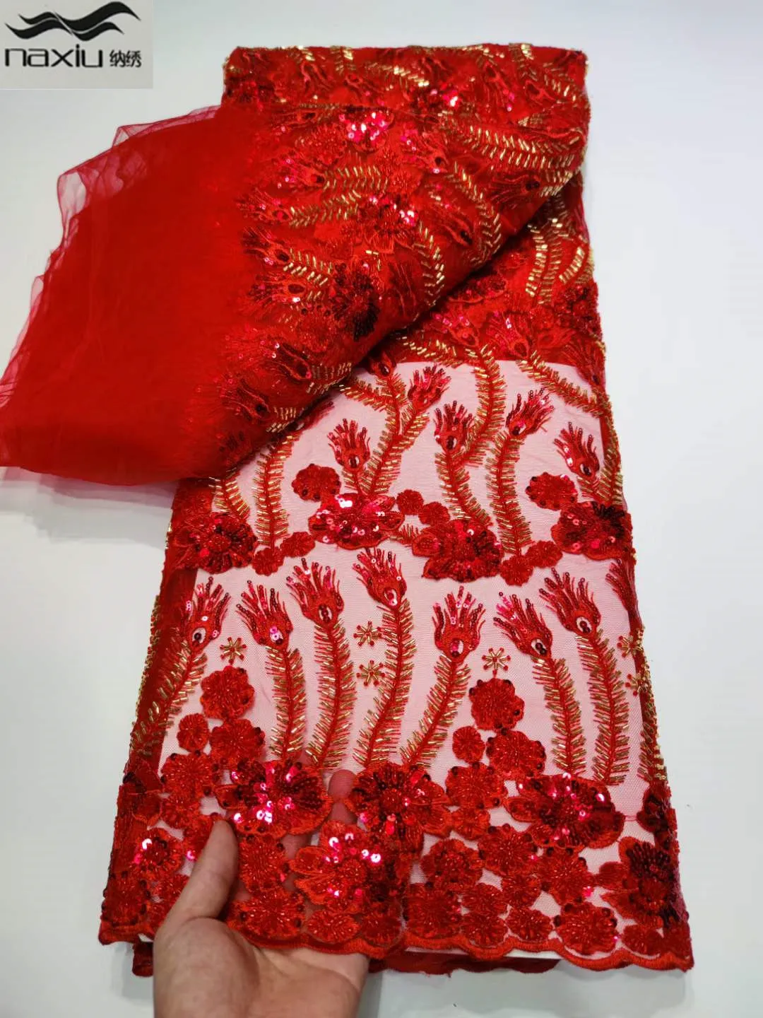 Кружевная ткань Madison красные африканские блестки 2022 цветов кружевная
