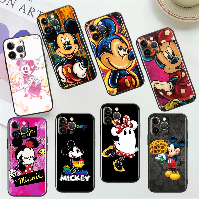 

Art Mickey Minnie Mouse For Apple iPhone 14 13 12 11 Pro Max Mini XS Max X XR 7 8 Plus SE2020 Black Phone Case Cover