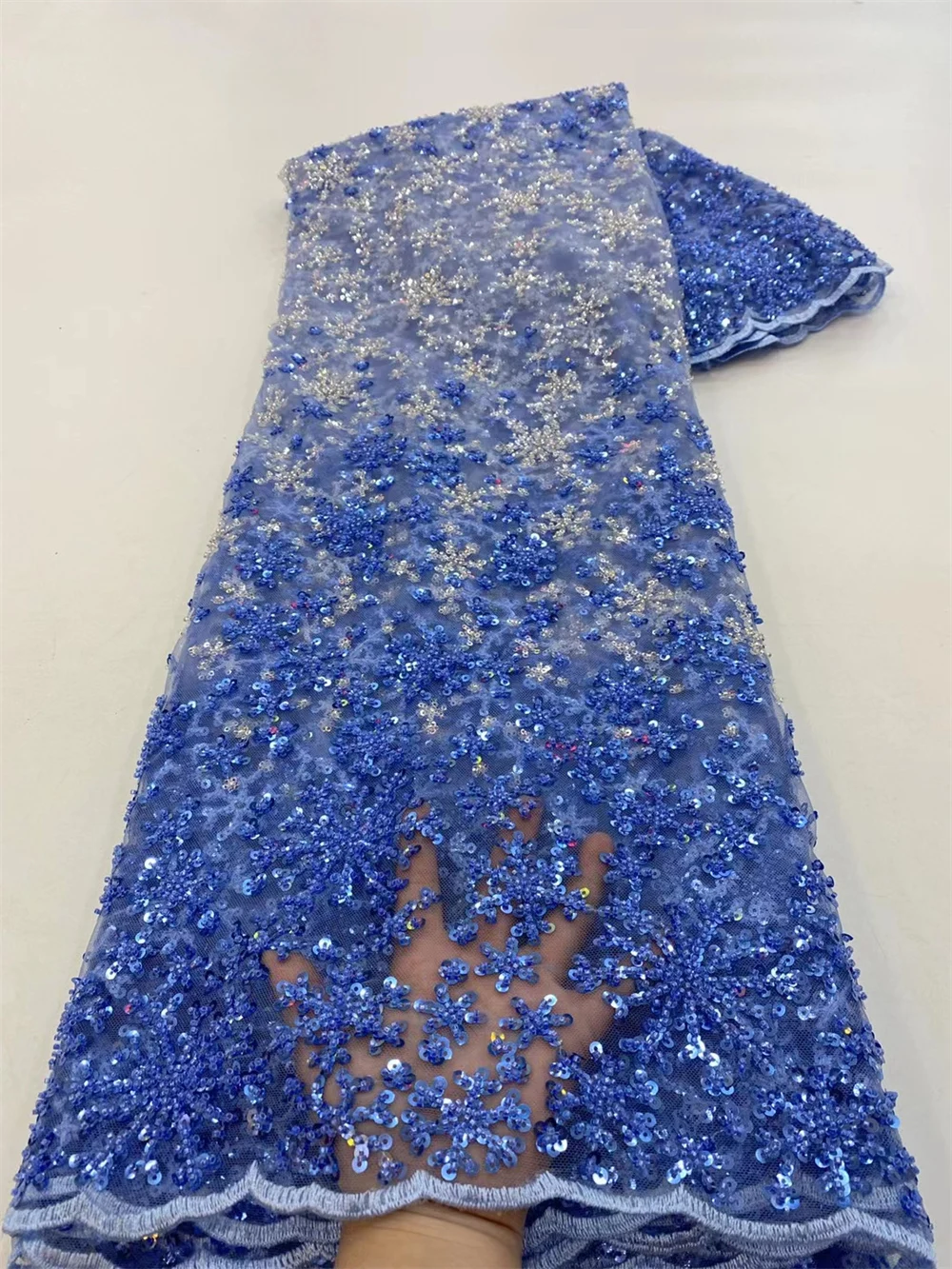 

Blue New Design Sequins Beaded African Lilac Lace Fabric 2022 High Quality French Tulle Net with Sequins For Nigeria dress HP174