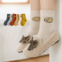 3 pairslot wool socks terry thickened childrens socks autumn and winter new cartoon smiley boys and girls tube socks 1 12y