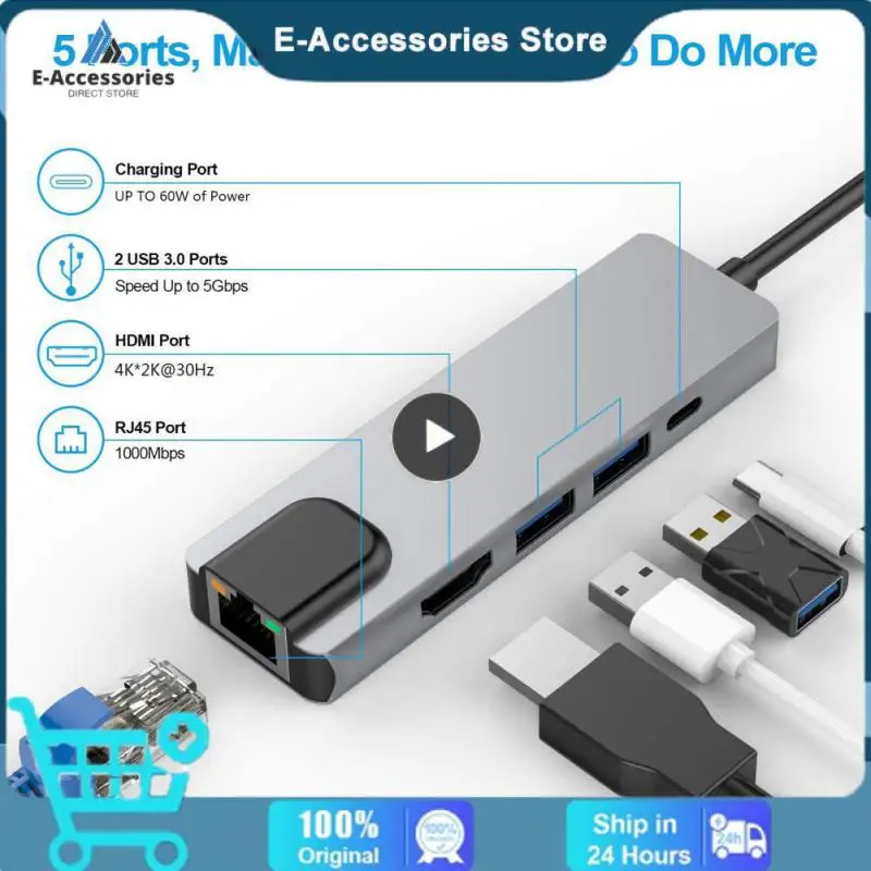 

5gbps Usb Hub 5 In 1 Docking Station 4k HDMI-compatible Usb3.0 Hub Adapter Computer Splitter For Macbook Type-c Usb Adapter