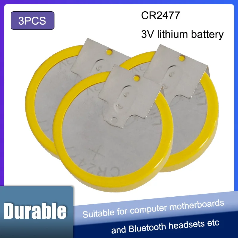 

3PCS CR2477 950mAh Button Cell Batteries 3V 3 Feet Welding Solder Pins Bluetooth Watch Accessories 2477 LM2477 Coin battery