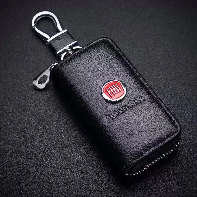 

New High Quality Leather Car Key Case For Fiat 500 Grande Punto Stilo 500x 500C 500L Panda Metal Logo Car Key case Accessories