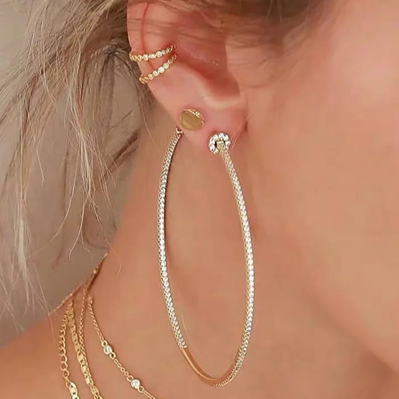 

Women Savis Style Rhinestone Icon Hoop Earrings