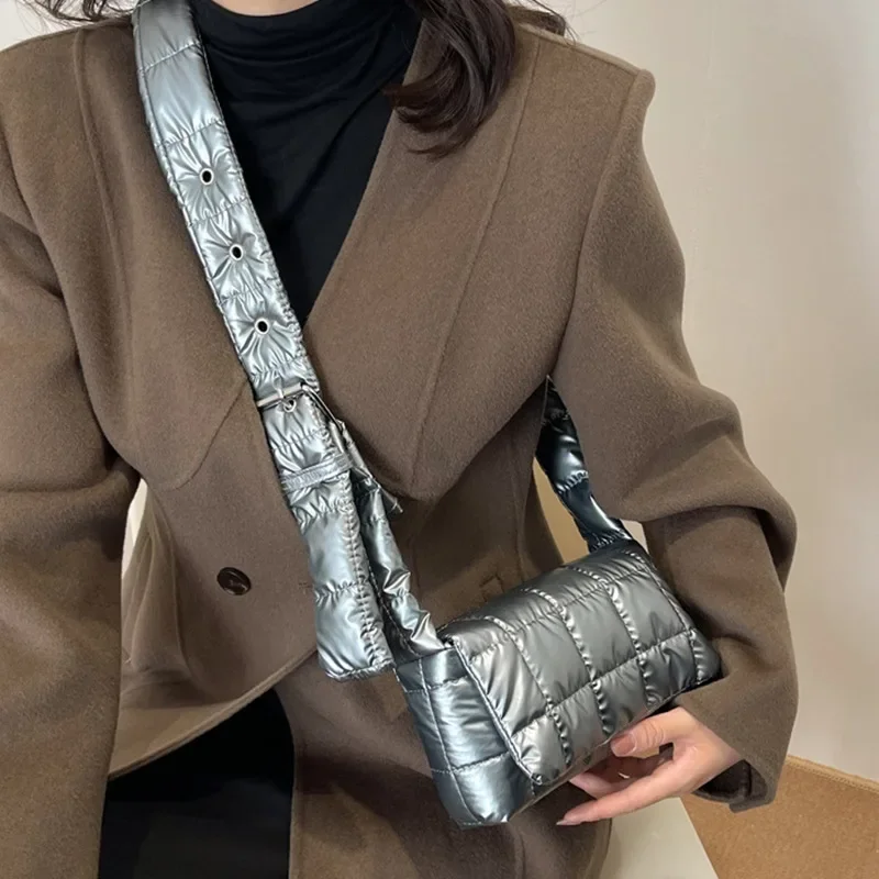 

Модная Сумка-тоут, зимняя легкая теплая сумка на хлопковом наполнителе, клетчатая сумка через плечо, женские сумки под плечо, пышные сумки, сумка на плечо