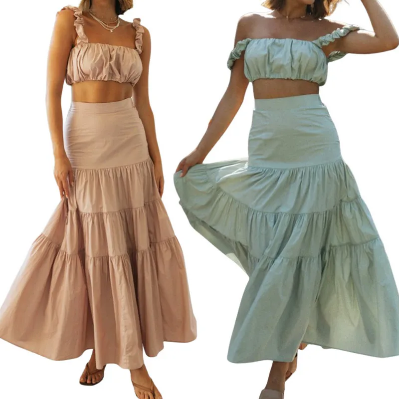 

Женский комплект из кофты и юбки 2019S, модный однотонный укороченный жилет и большой женский костюм