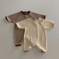 rinilucia 2022 newborn baby boy girl button romper toddler cotton solid color knit ribbed long sleeve jumpsuit infant clothing