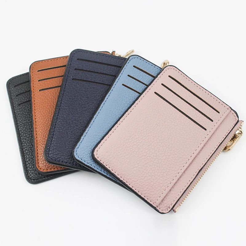

New PU Leather Slim Wallet Purse Women Men Card Holder Unisex Zipper Business Card Case ID Credit Bank Cards Holder Wallet